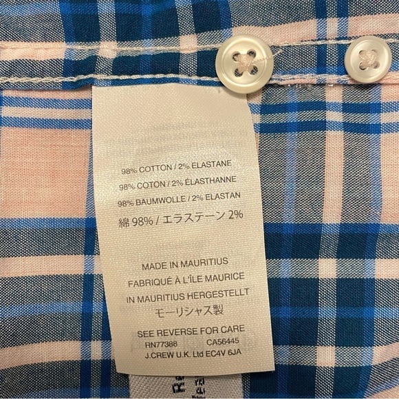 J. Crew Secret Wash Heather Poplin Slim Shirt Long Sleeve Plaid Pink Blue XXL - Picture 7 of 8